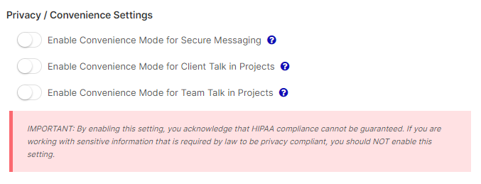 Secure Messaging settings